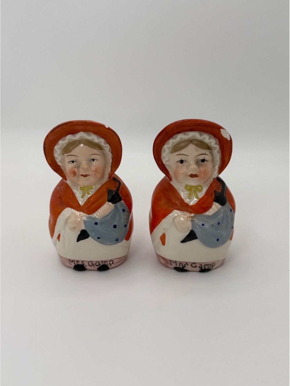Vintage Mrs. Gamp Salt & Pepper Shakers Germany Dickens Figural Ceramic Set